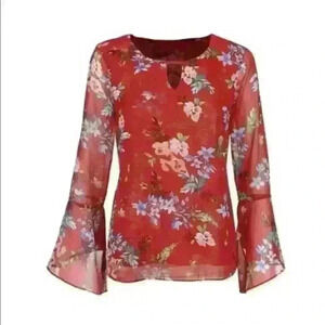 CAbi Red Devoted Blouse Bell Sleeves Size: Small